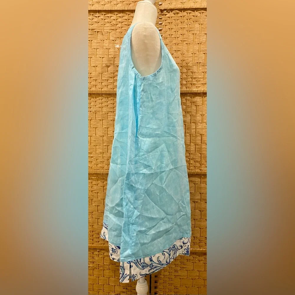 POSITIAMO Positano 100% Pure Linen Made in Italy Blue Shift Dress - Sz XL - Picture 5 of 8
